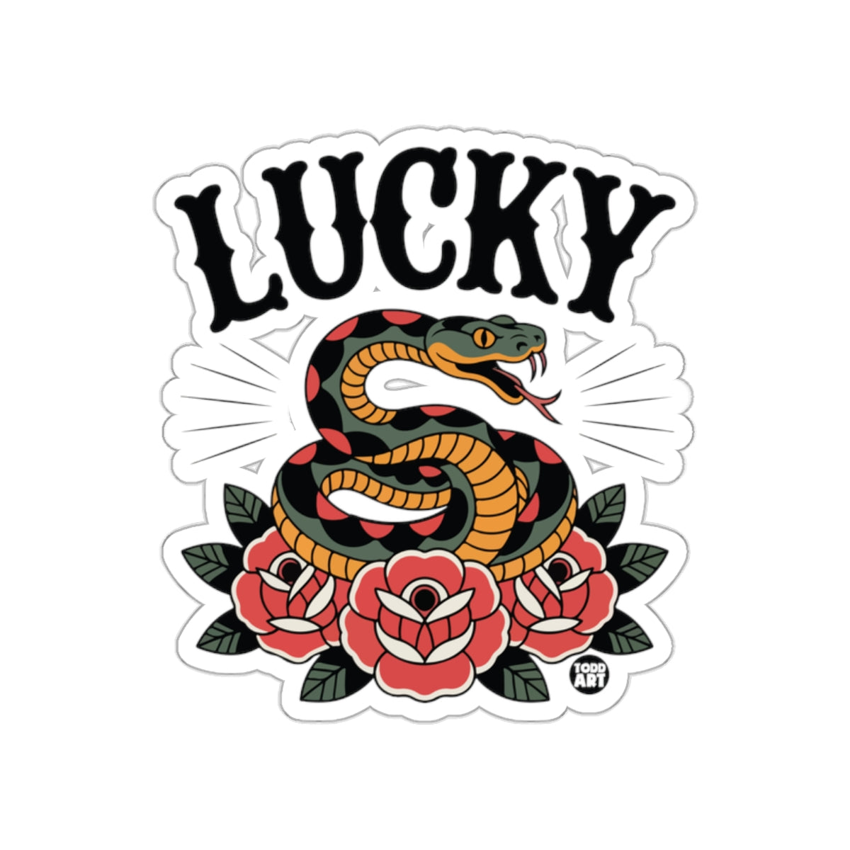 Lucky Snake and Roses Tattoo Style Design Artwork Stickers