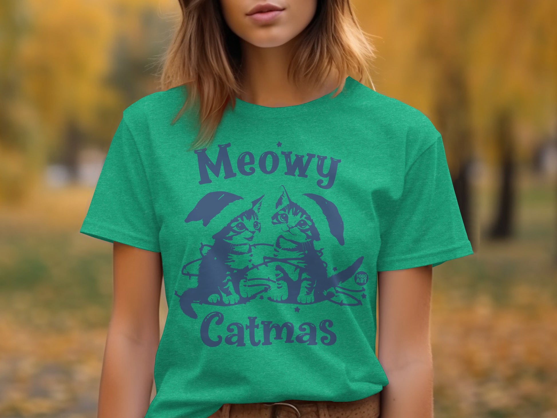 Meowy Catmas Festive Green Shirt for Cat Lovers