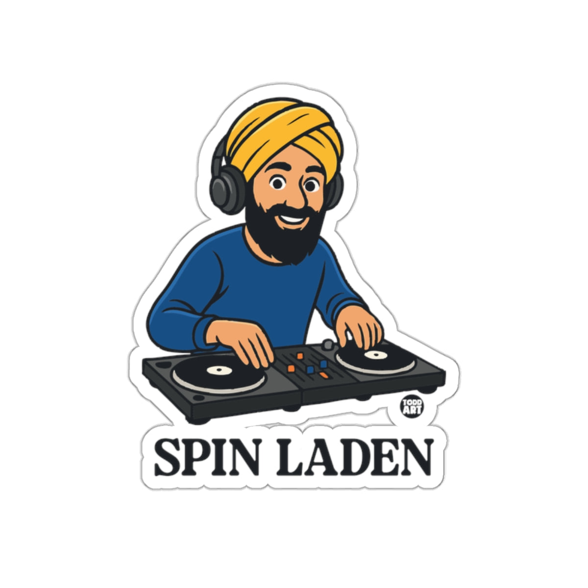 Spin Laden DJ Sticker with Turban and Headphones