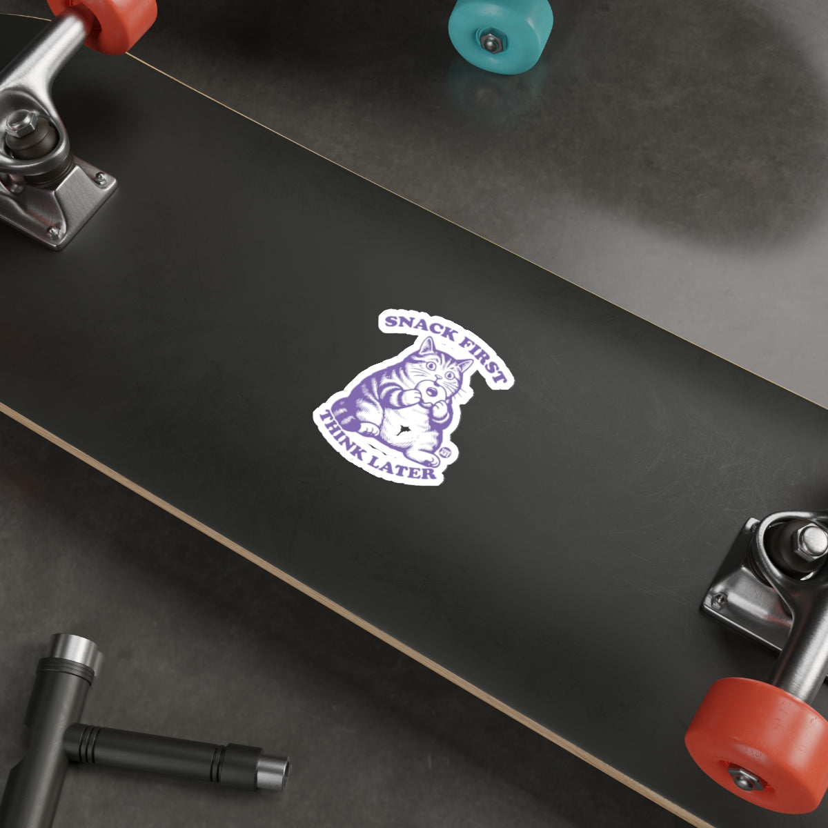 Purple Cat Snack First Think Later Humorous Sticker 