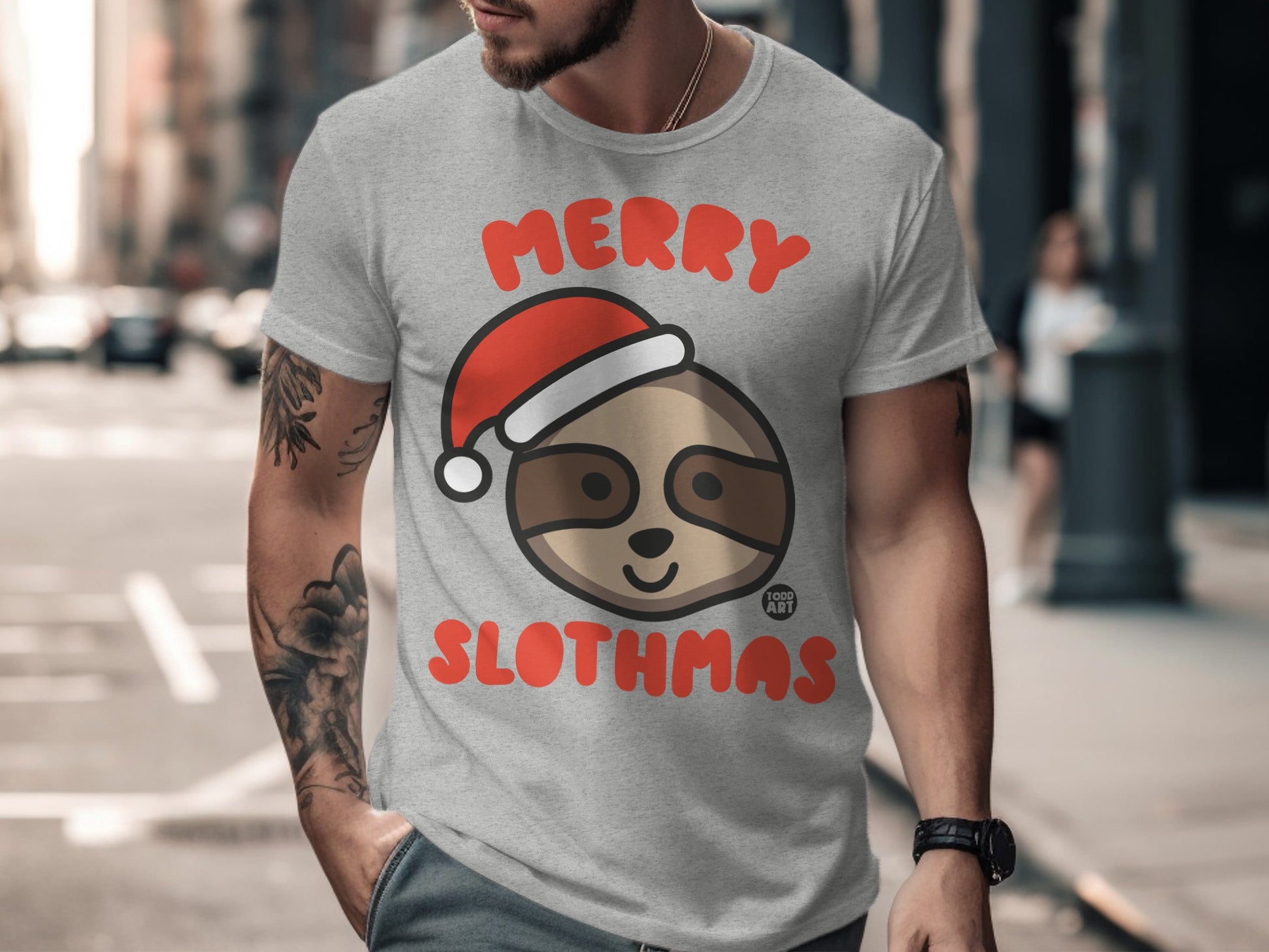 Merry Slothmas Santa Sloth Graphic Tee Product