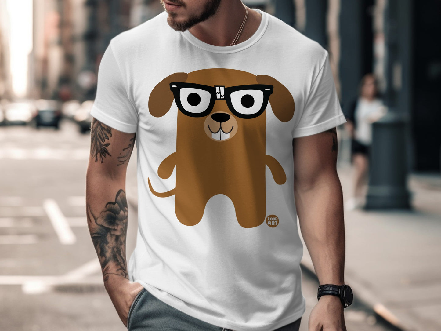 Cute Dog with Glasses Graphic T-shirt for Casual Wear