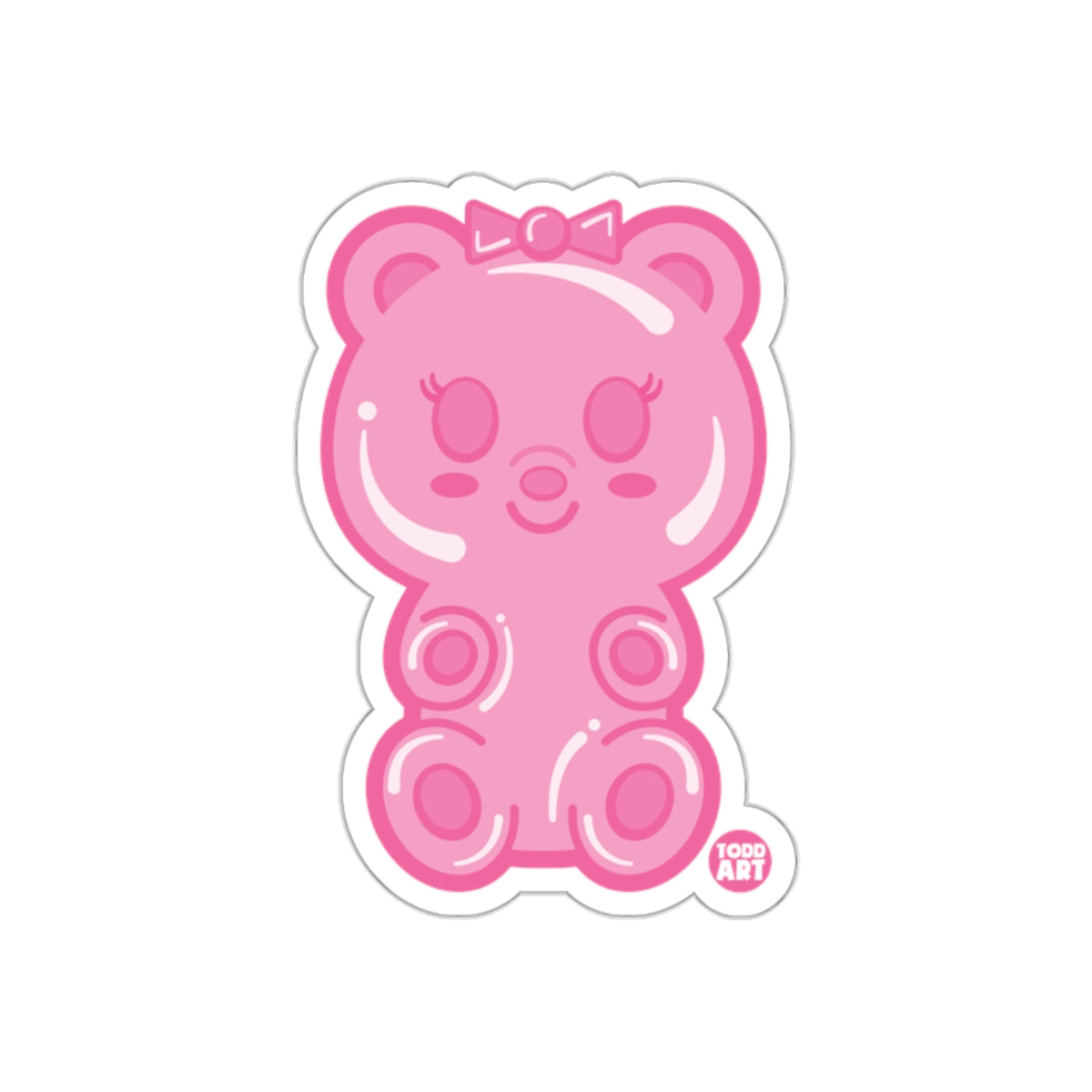 Cute Pink Gummy Bear with Bow Illustration Sticker