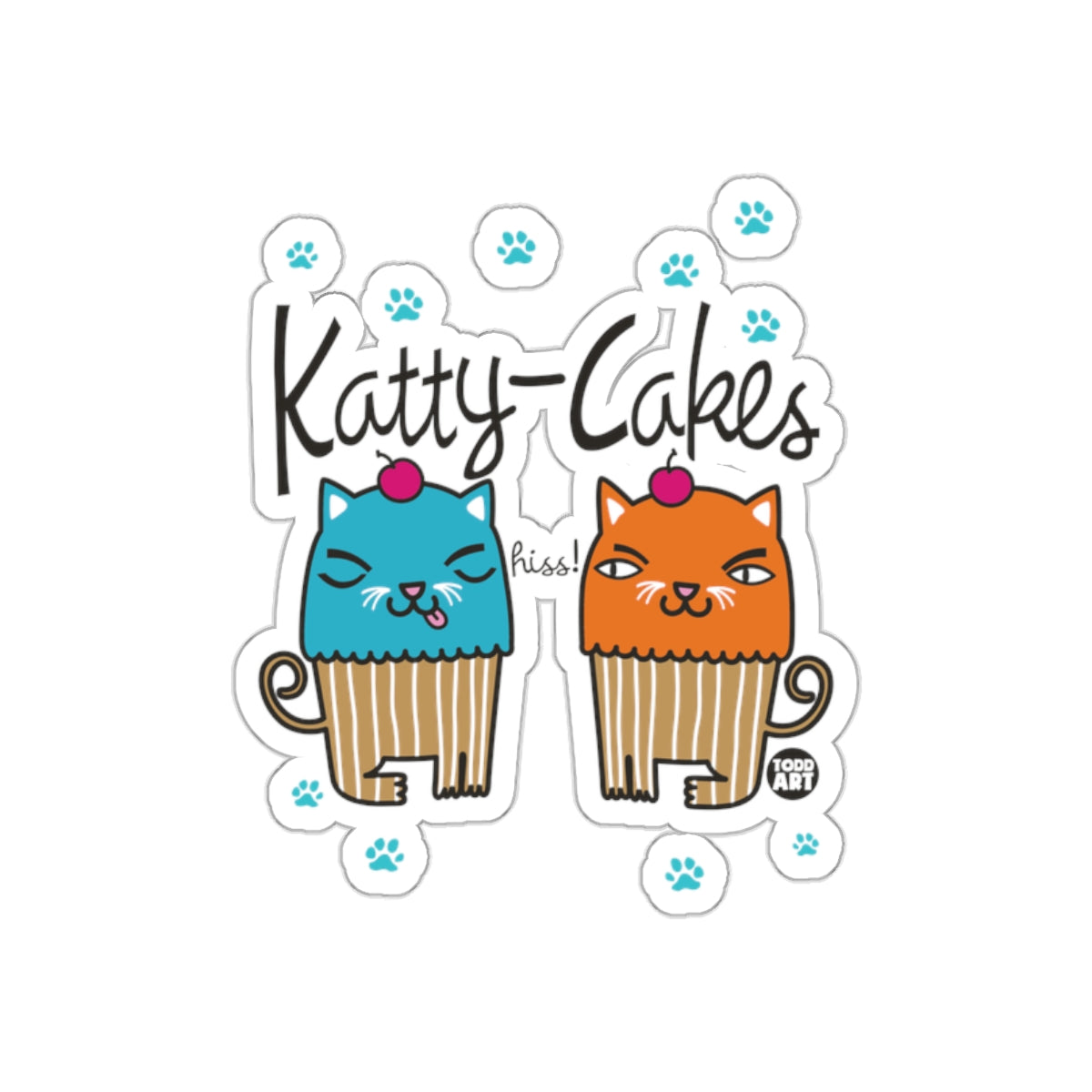 Katty-Cakes Hiss Cute Cat Cupcake Illustration Sticker
