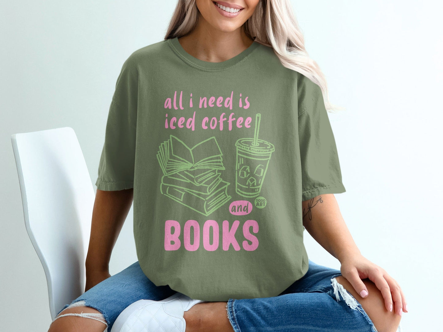 All I Need is Iced Coffee and Books Graphic T-shirt