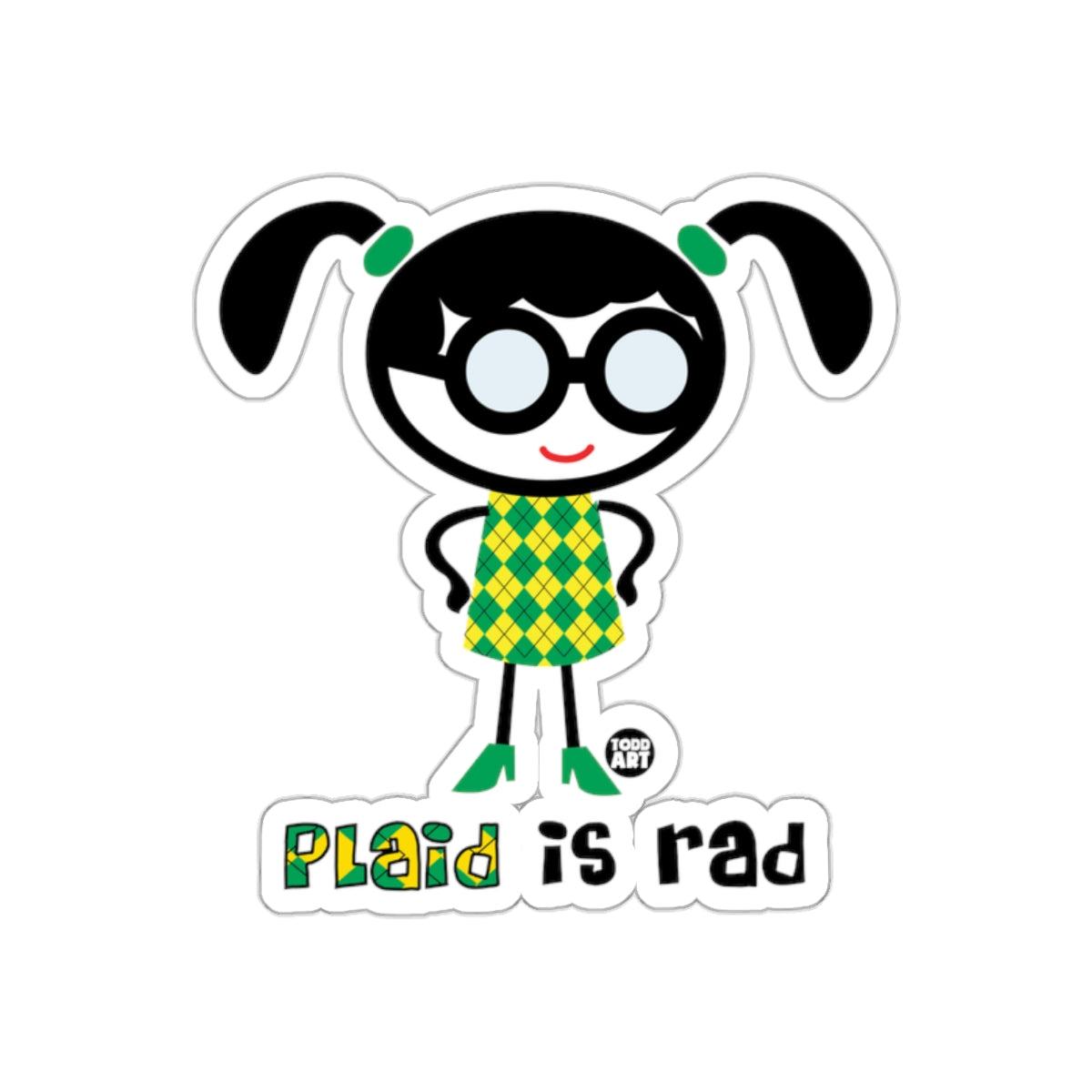 Plaid Is Rad Funny Girl Sticker with Glasses Character