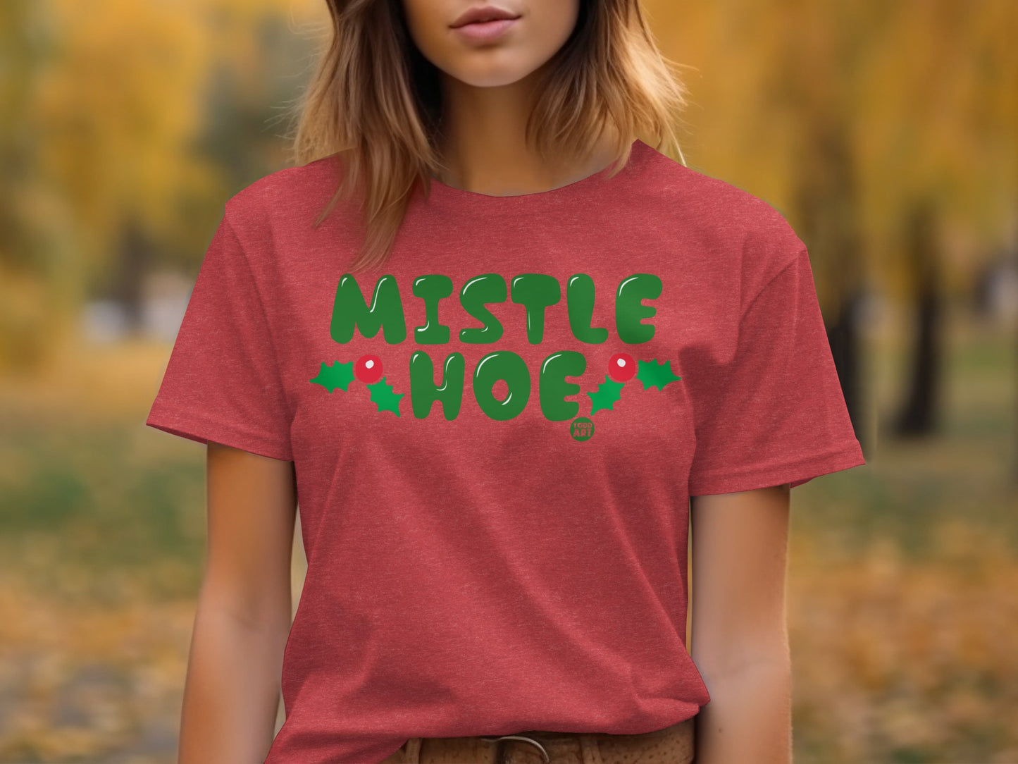 Red Tee With Festive Mistle Hoe Graphic Shirt