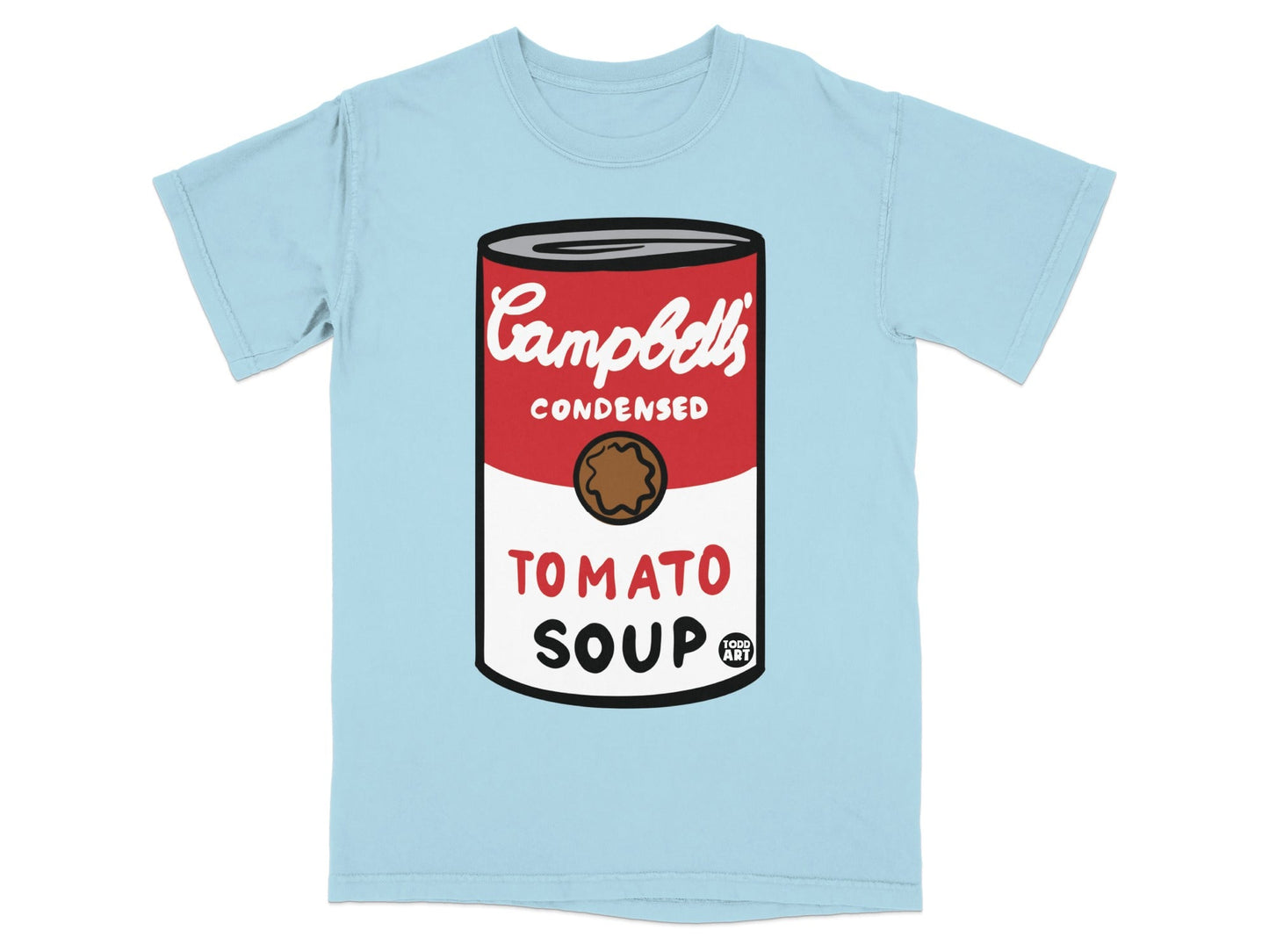Light blue t-shirt with Campbell's Condensed Tomato Soup can design.