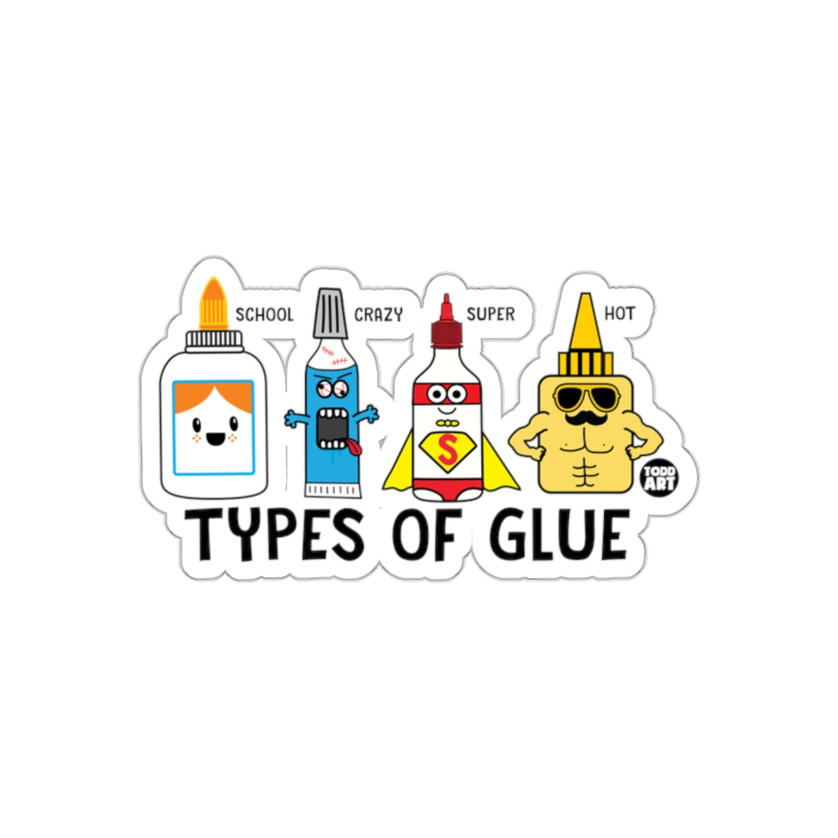 Funny Types Of Glue Characters Sticker Decal