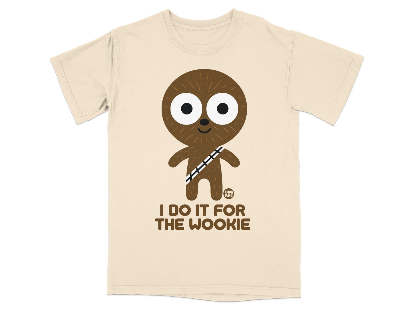 Cartoon Wookiee graphic t-shirt with "I DO IT FOR THE WOOKIE" text.