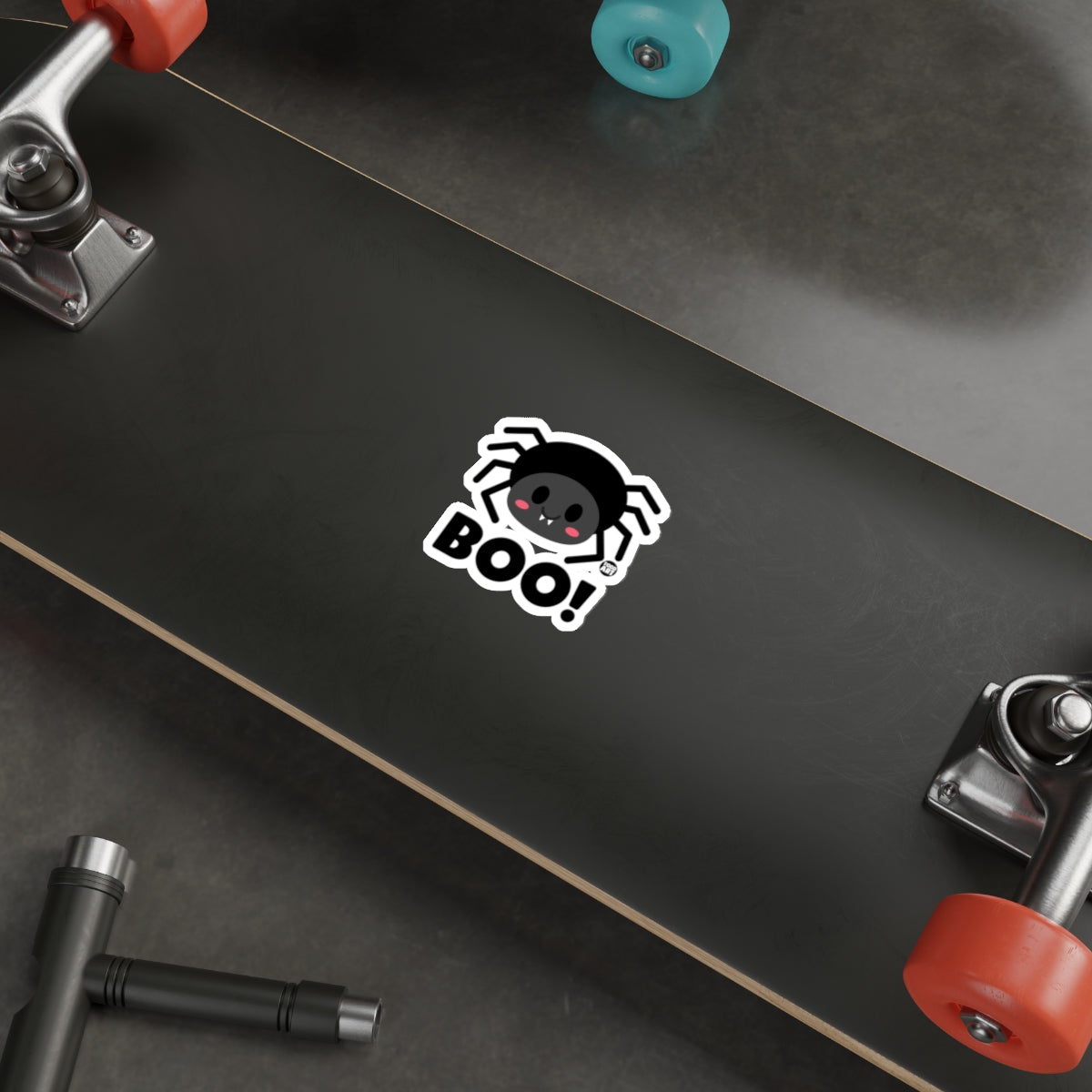 Cute Black Spider Boo! Sticker for Skateboard Enthusiasts