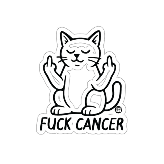 Meditating Cat with Fuck Cancer Sticker