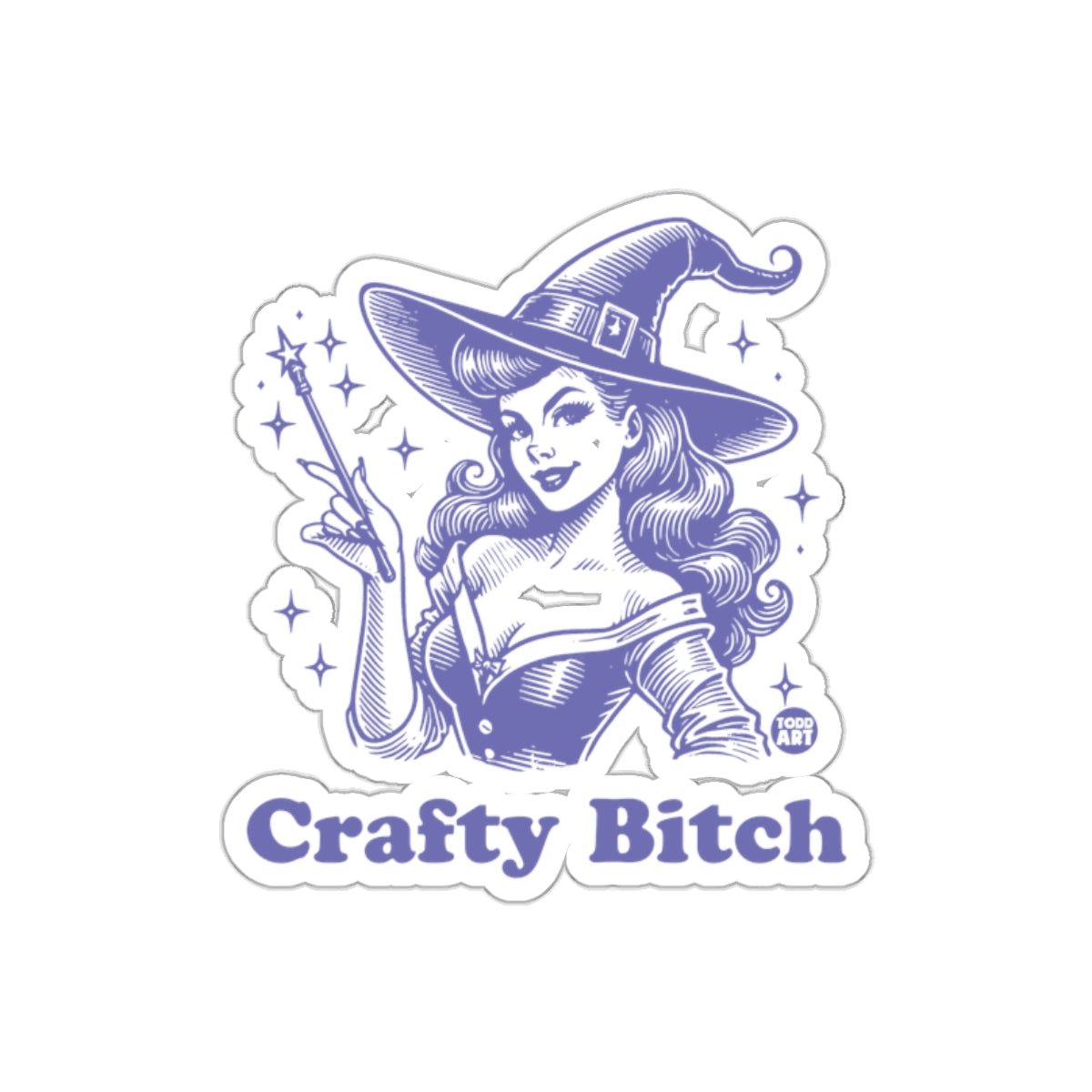 Crafty Bitch Pinup Witch Magic Wand Sparkles Stickers