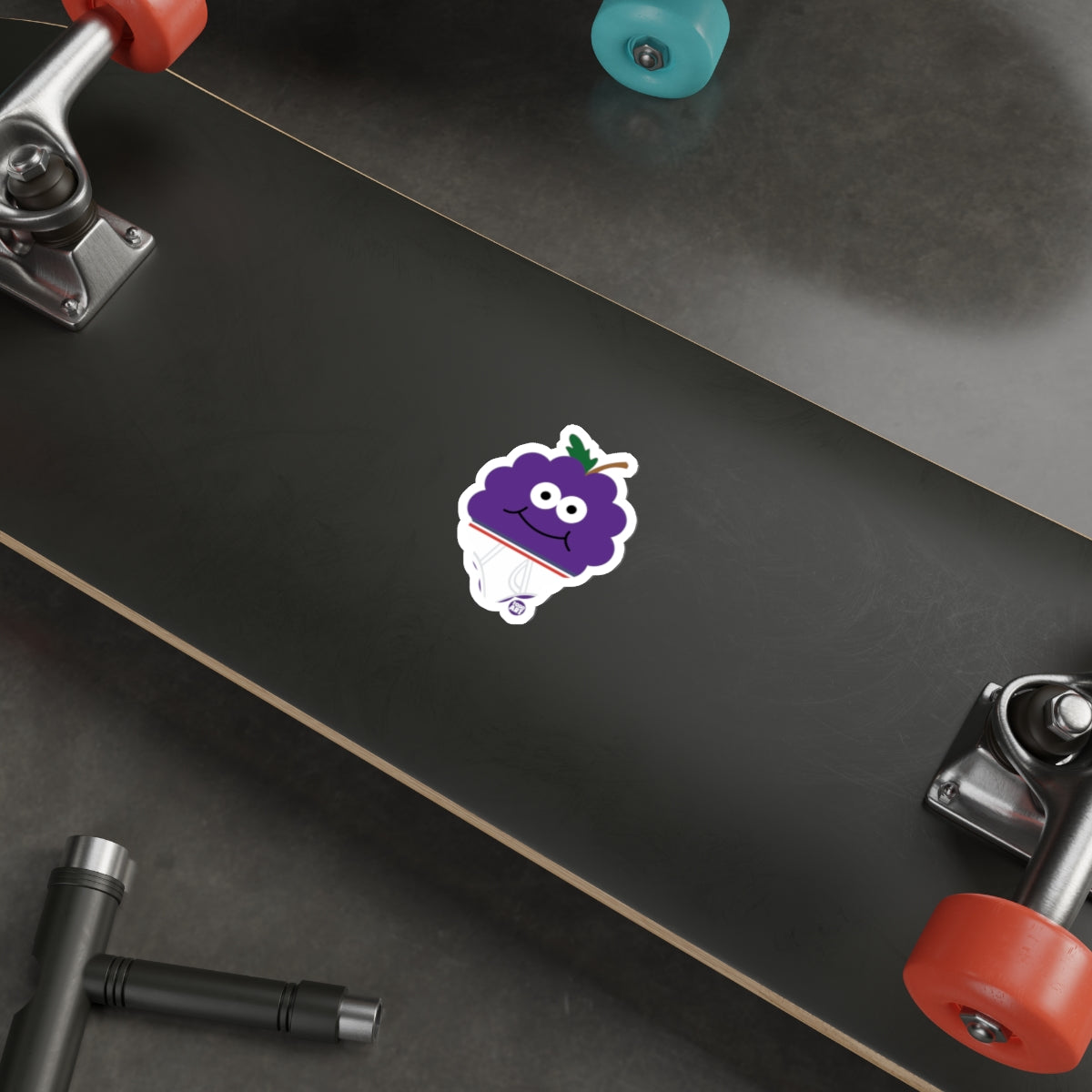 Purple Grape Character Sticker on Skateboard Terrace