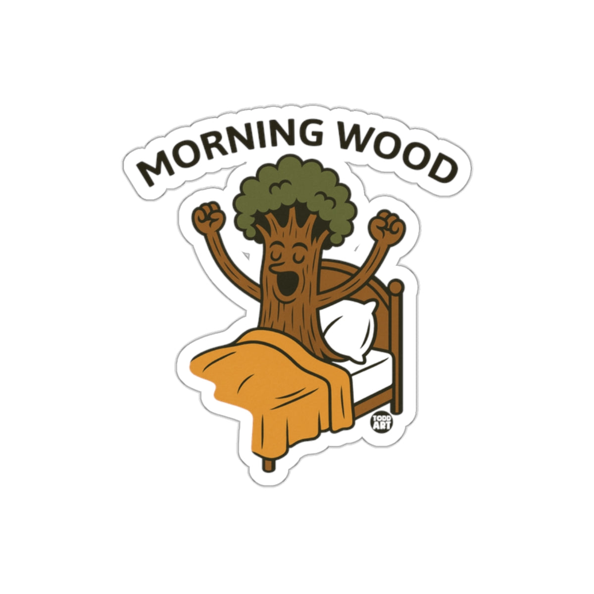 Funny Morning Wood Tree Cartoon Character In Bed Stickers