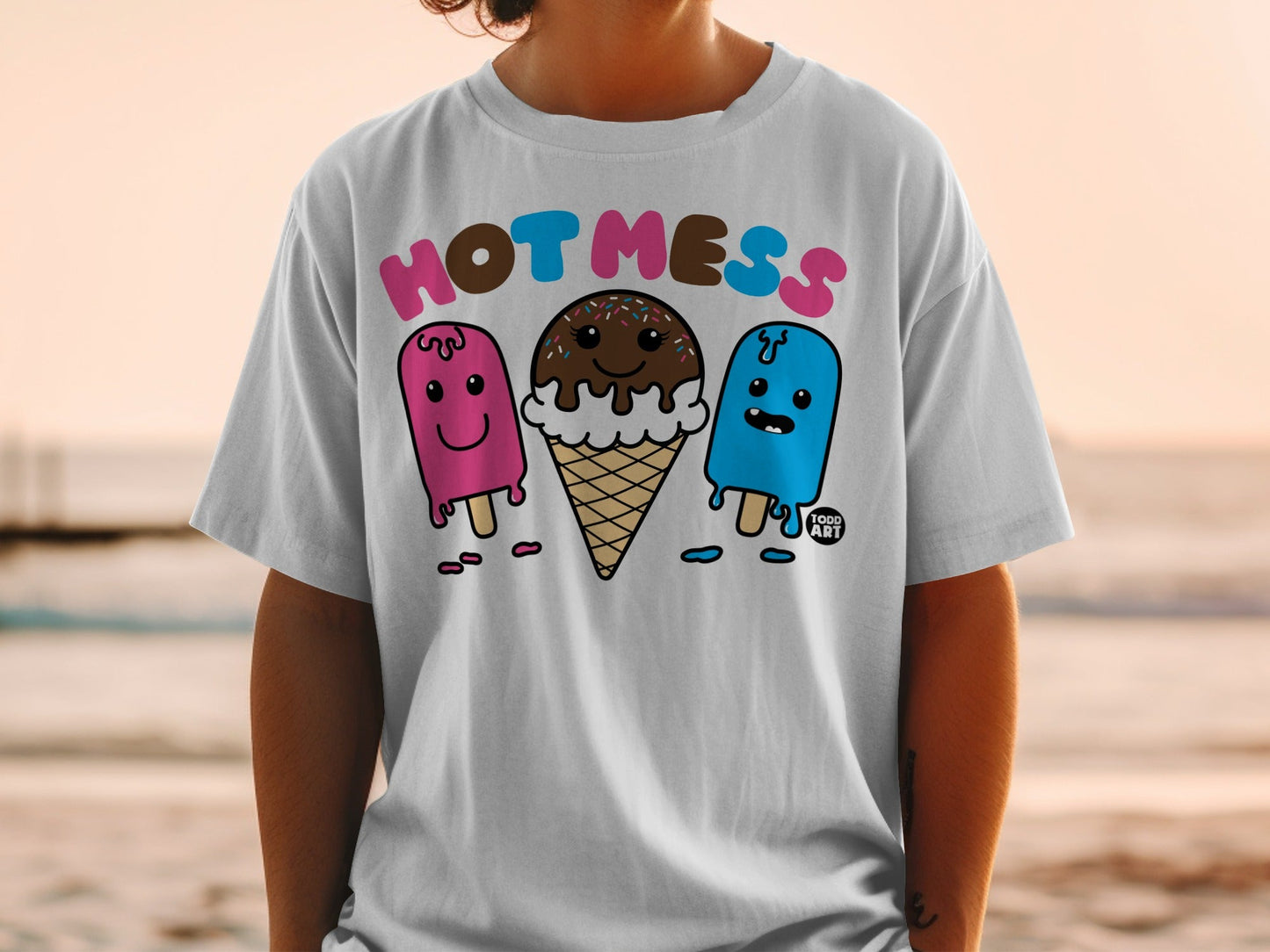 Hot Mess Ice Cream and Popsicle Characters T-shirt