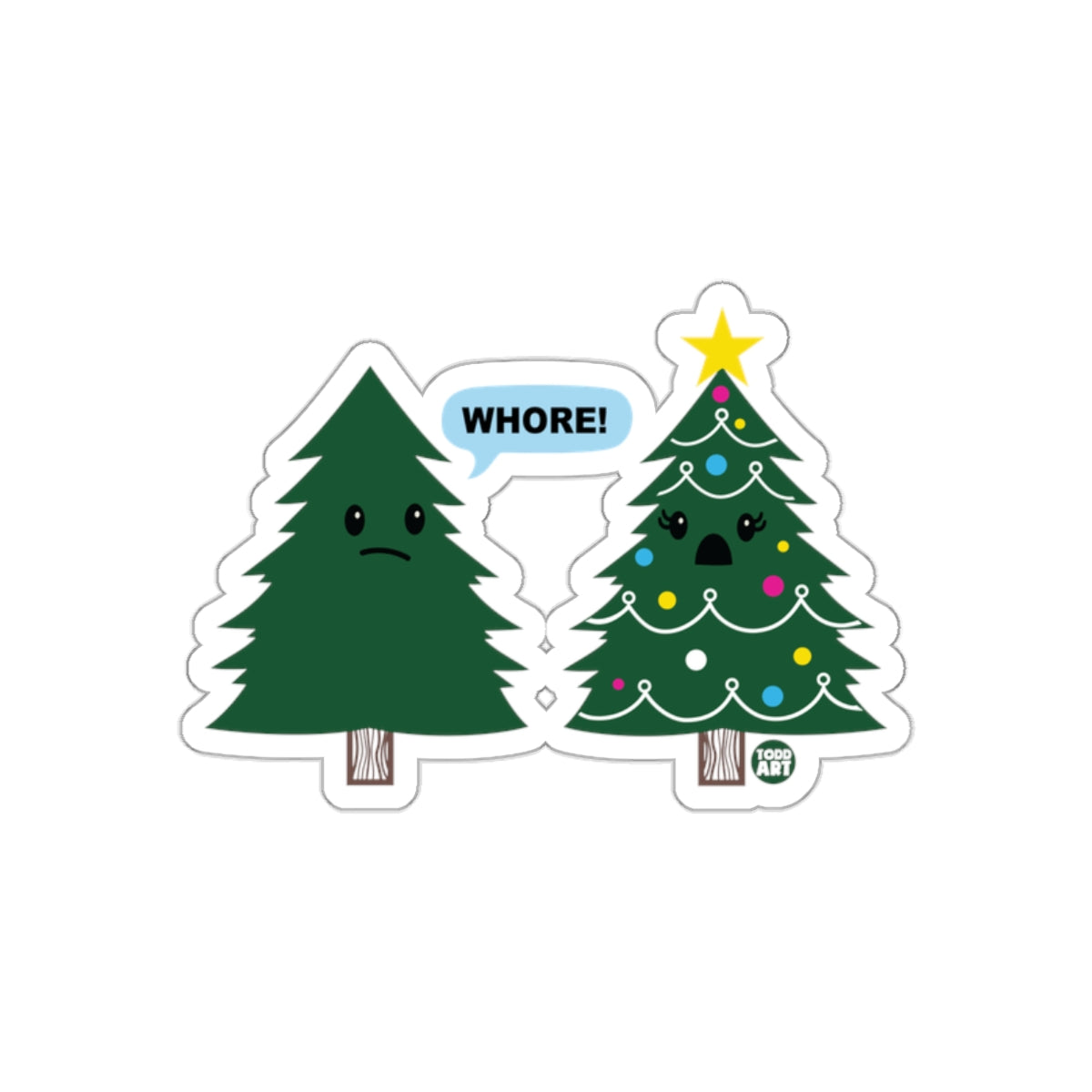 Funny Christmas Tree Confrontation Sticker Design