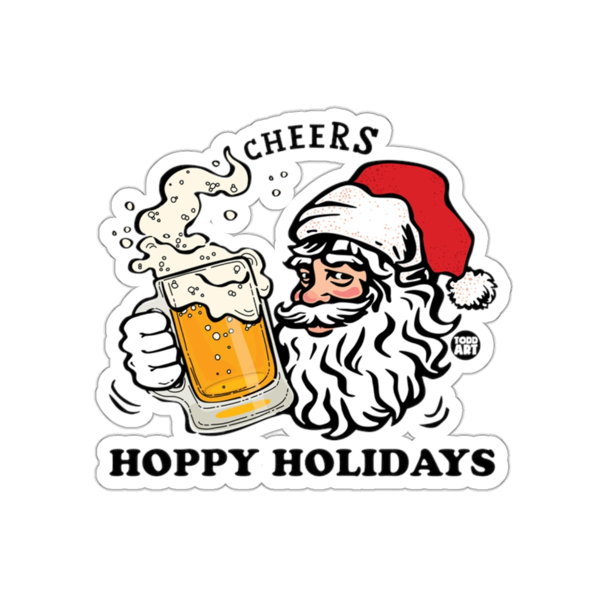 Cheers Hoppy Holidays Santa with Beer Sticker