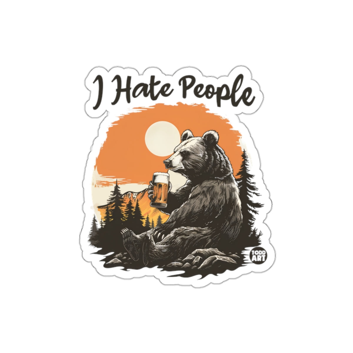 I Hate People Bear Holding Beer Sticker Design