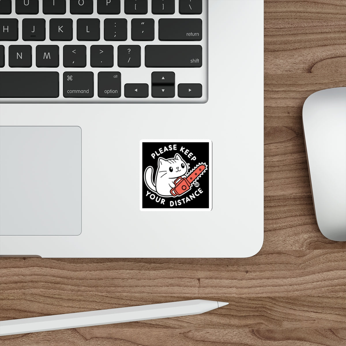 Please Keep Your Distance Cat with Chainsaw Sticker