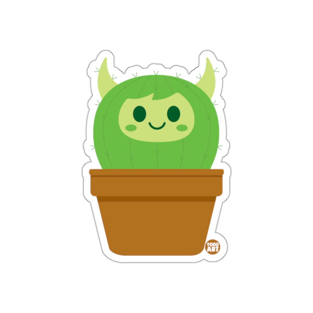 Cute Cartoon Cactus in Pot Sticker with Smiling Face