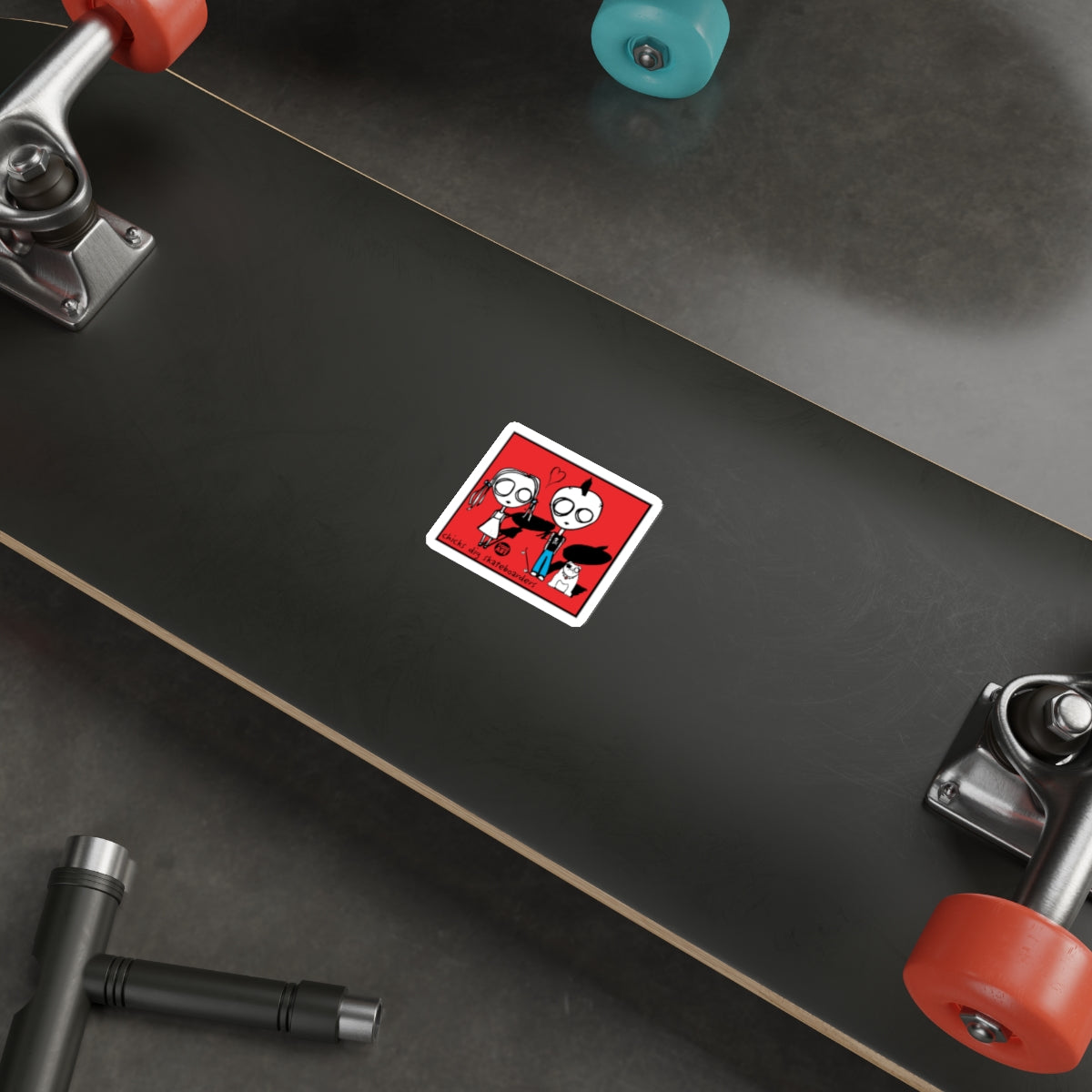 Quirky Fun Characters Red Art Sticker for Skateboard