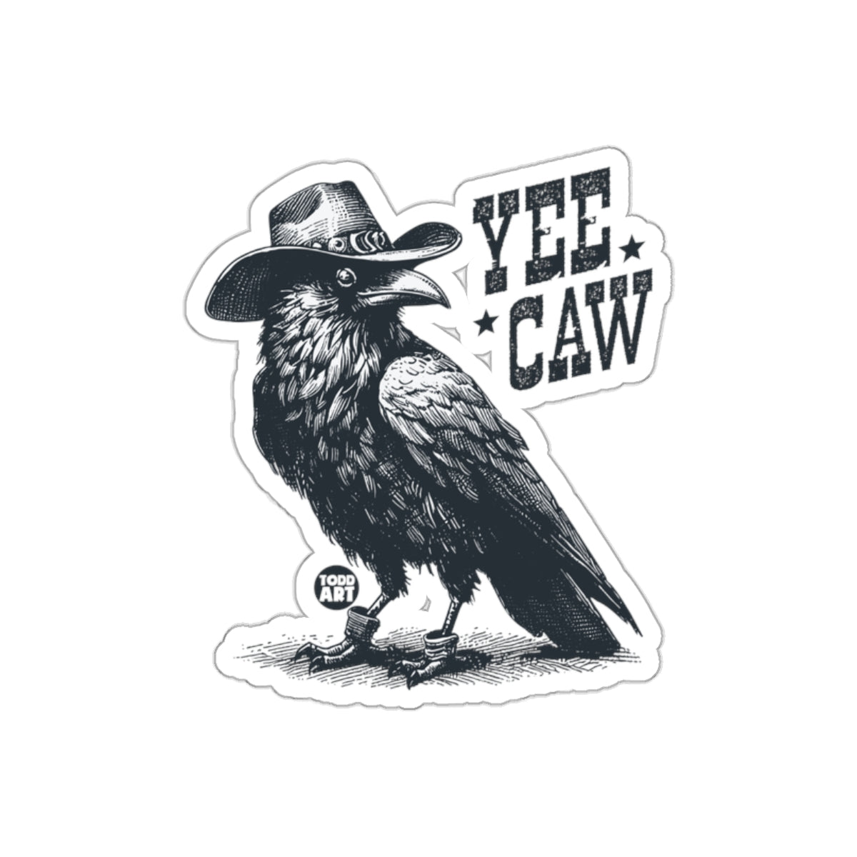 Yee Caw Cowboy Hat Crow Drawing Sticker