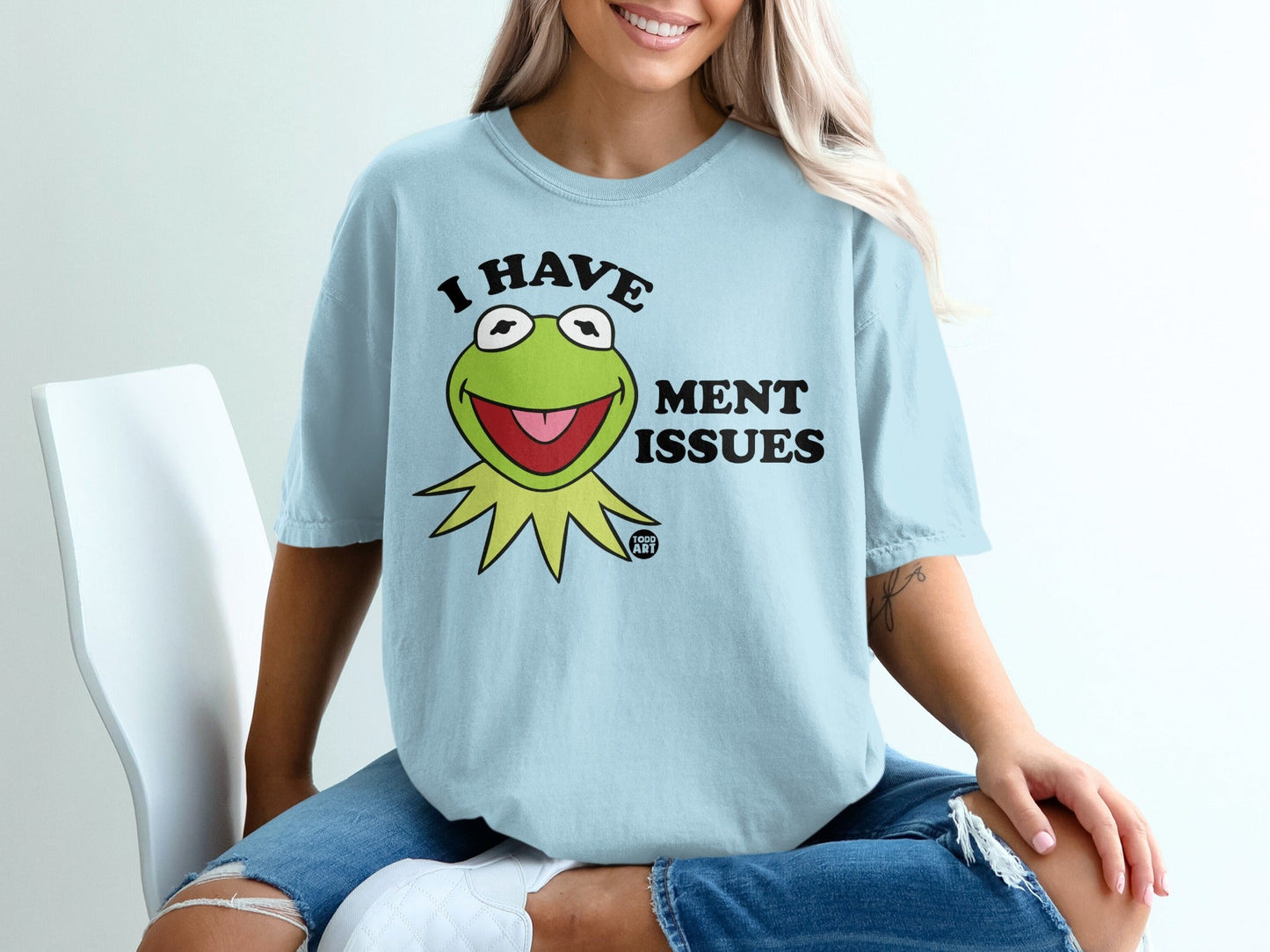 Light blue t-shirt with Kermit the Frog and text "I HAVE MENT ISSUES".