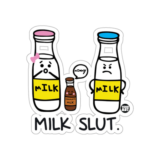 Humorous Cartoon Milk Slut Sticker Design