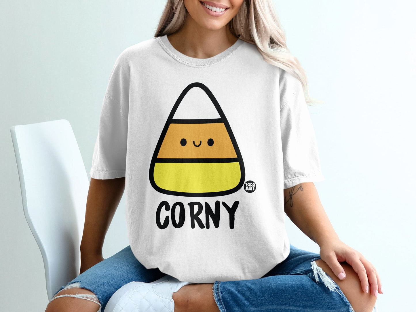 Cute Corny Candy Corn Todd Art Graphic Tee Shirt