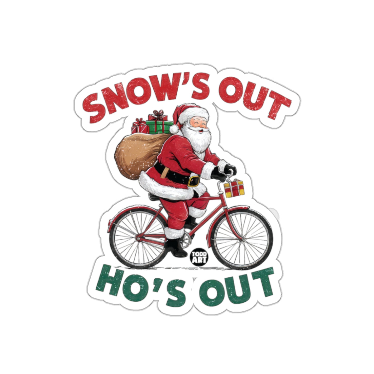 Snow's Out Ho's Out Santa on Bicycle Sticker