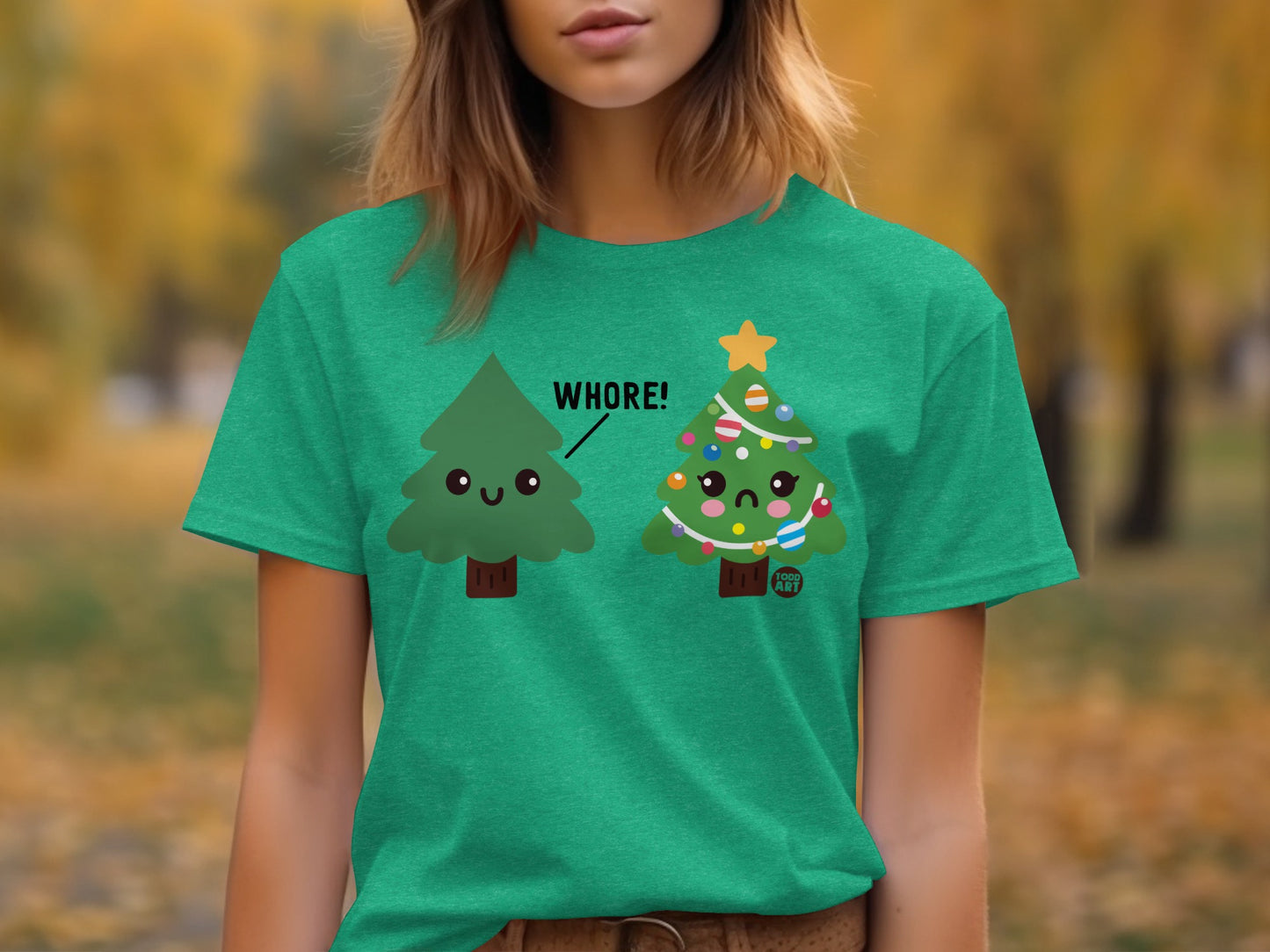 Funny Cute Christmas Tree with Ornaments Graphic Tee