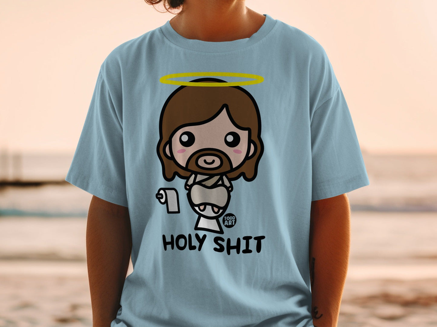 Chibi Jesus on a toilet, "HOLY SHIT" text.