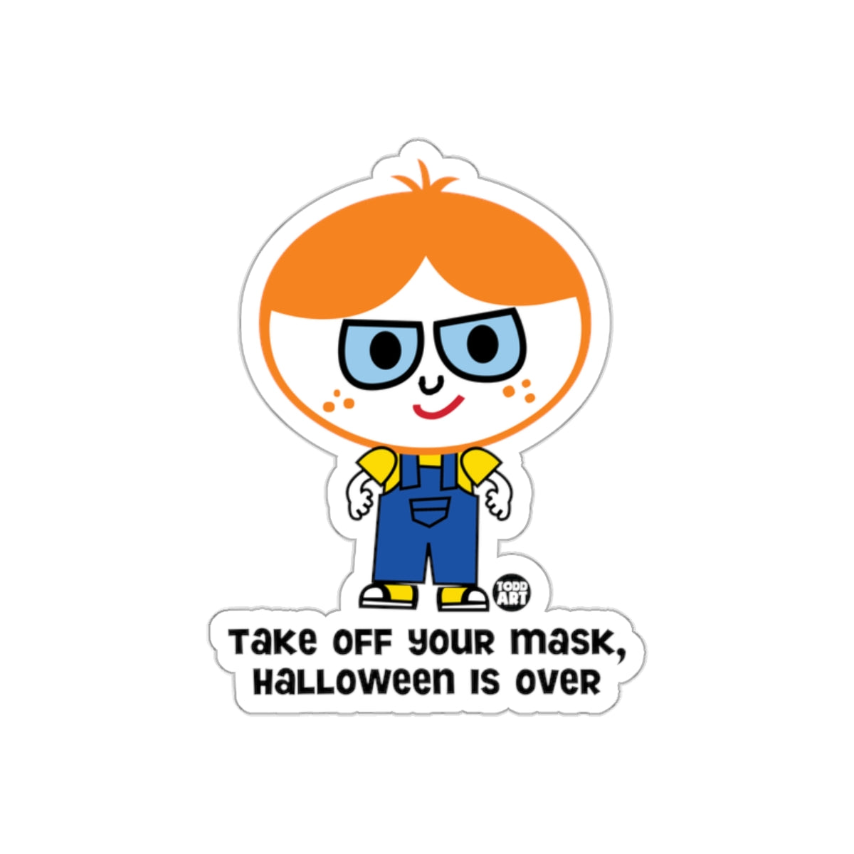 Cartoon Boy Halloween Is Over Take Off Your Mask sticker