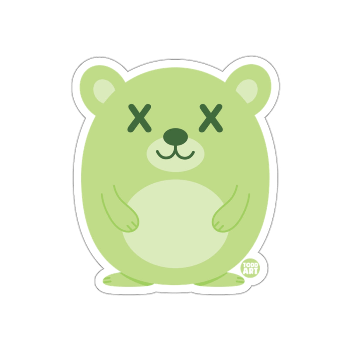 Green Cute Bear Sticker with Crossed Out Eyes Design