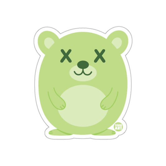 Green Cute Bear Sticker with Crossed Out Eyes Design
