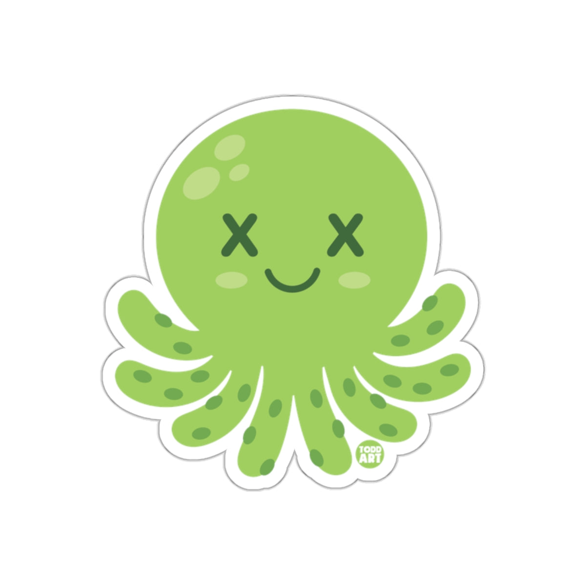 Cute Green Smiling Octopus Character Sticker