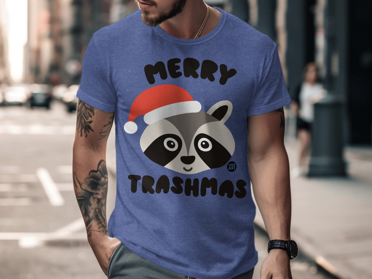Merry Trashmas Cute Raccoon Wearing Santa Hat T-shirt