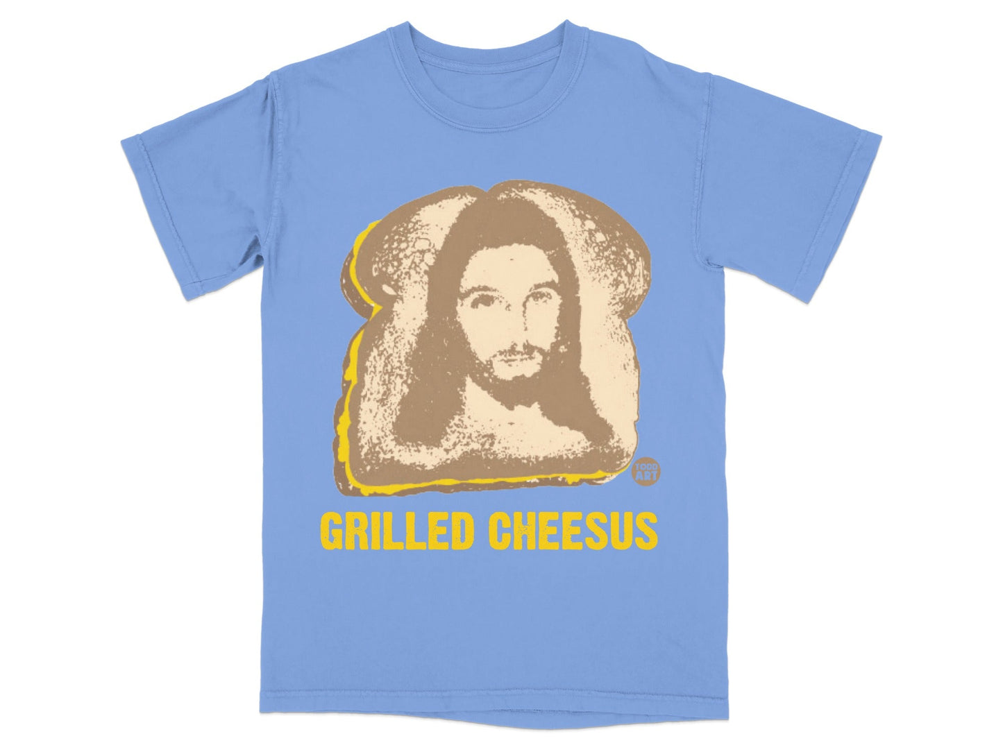 T-shirt featuring grilled cheese sandwich with a face resembling Jesus.