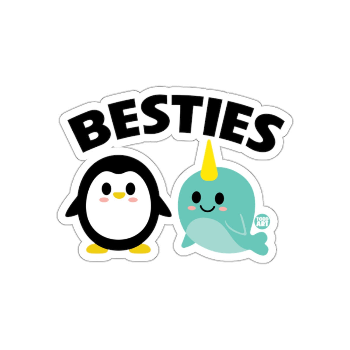 Besties Cute Penguin And Narwhal Animal Cartoon Design Stickers