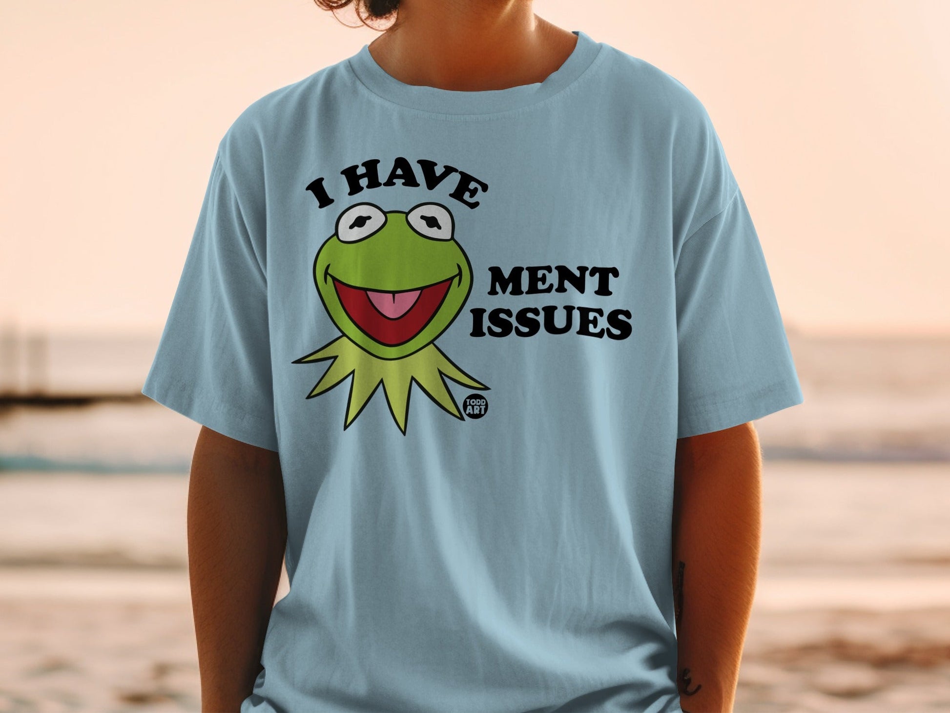 Light blue t-shirt with Kermit the Frog and text "I HAVE MENT ISSUES".