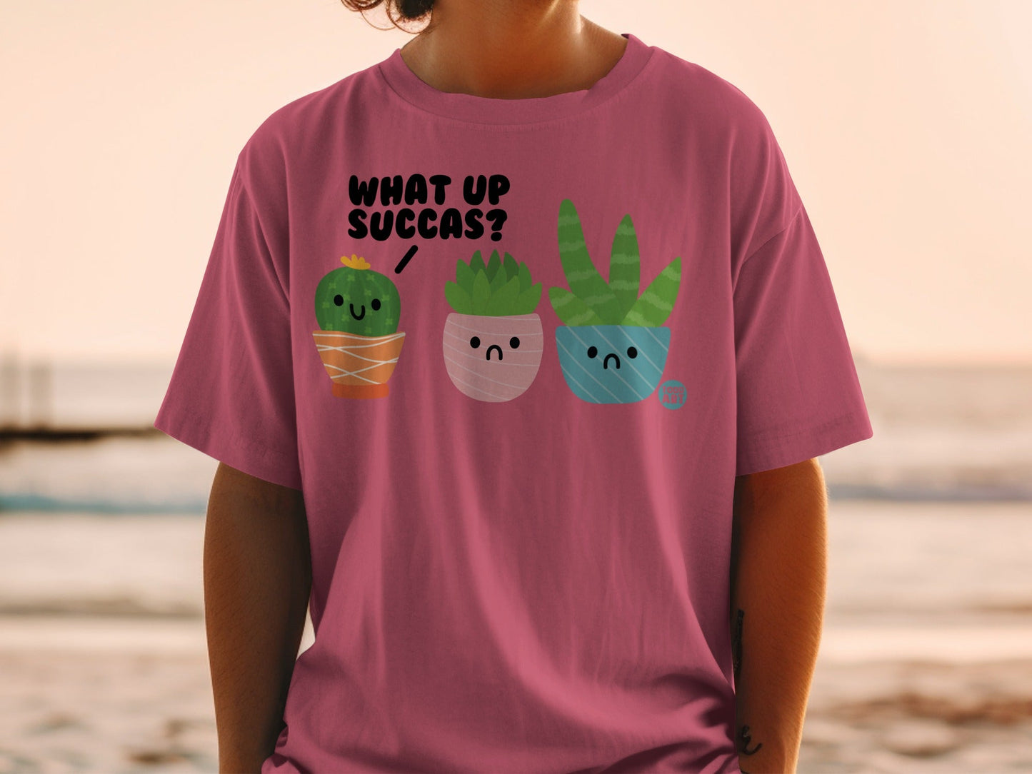 What Up Succas Cute Cartoon Plant Design T-Shirt