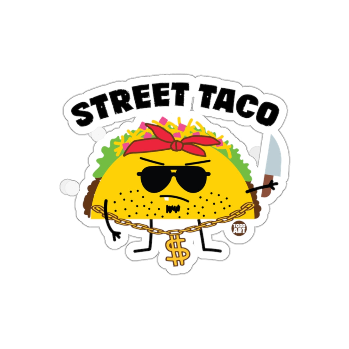 Street Taco Graphic with Sunglasses and Chain Sticker