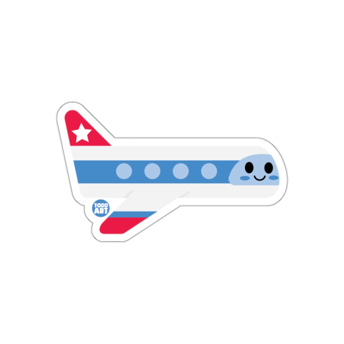 Smiling Airplane Sticker with Fun Star Design