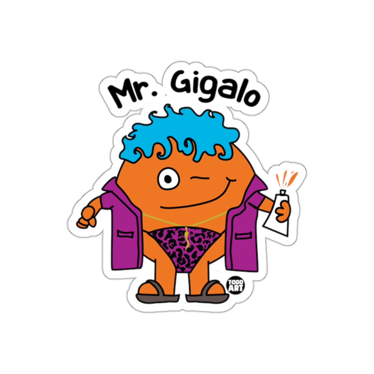 Mr. Gigalo with Blue Hair Funny Character Sticker