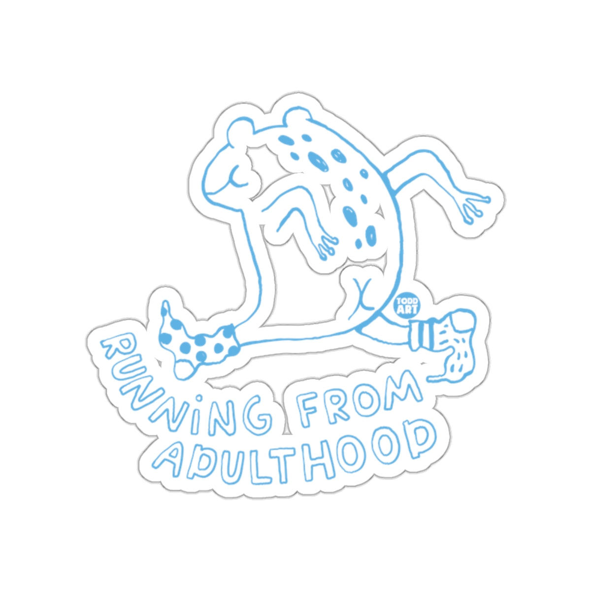 Running From Adulthood Blue Cartoon Character Sticker