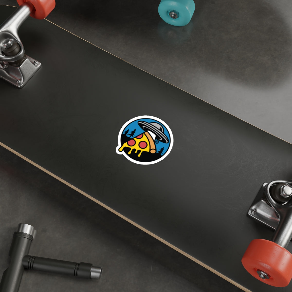 Pizza Abduction Forest Scene UFO Todd Art Design Stickers