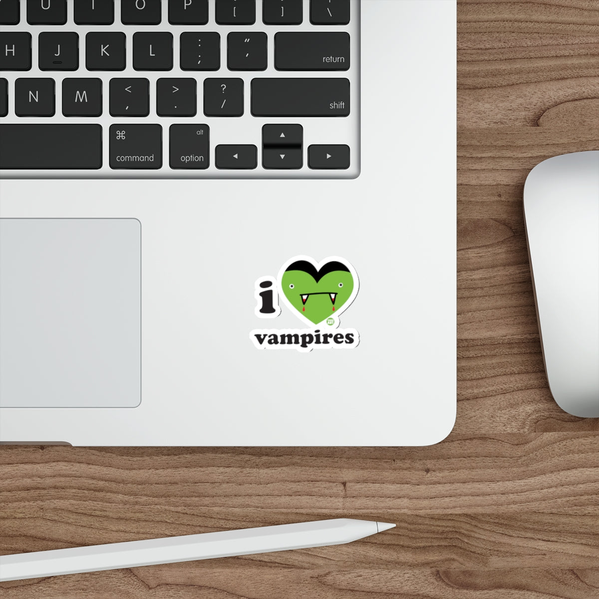 I Love Vampires Green Heart Design Sticker