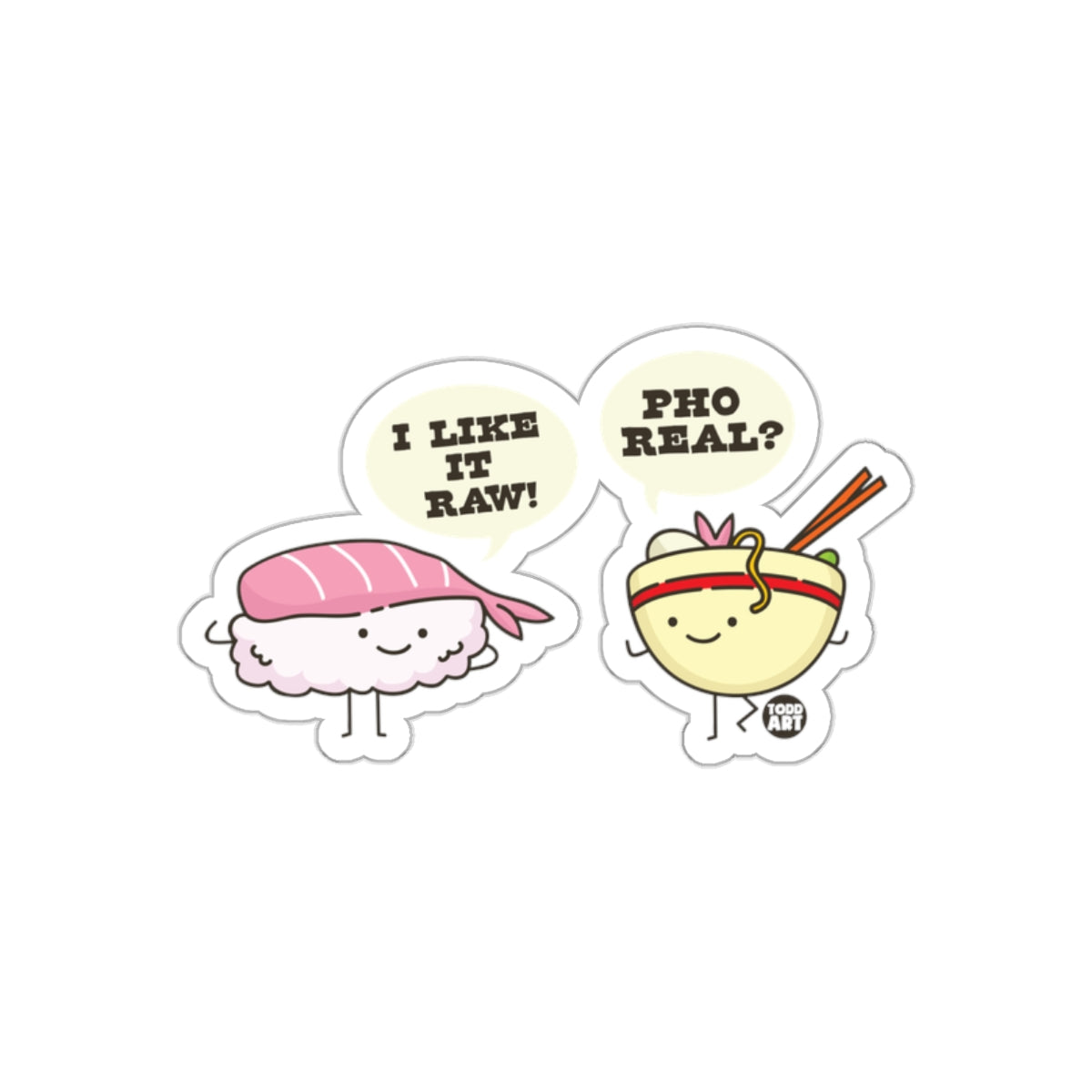 Funny Sushi and Pho Cartoon Characters Art Sticker