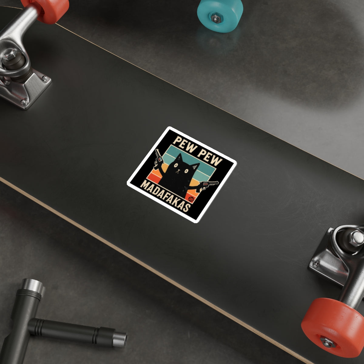 Pew Pew Madafakas Funny Cat Sticker for Skateboards